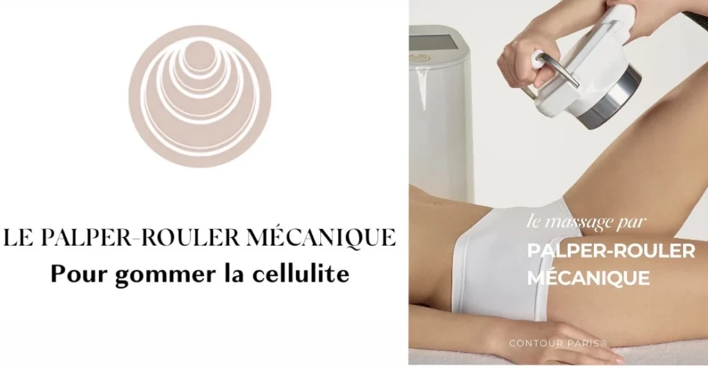 Visuel Contour Paris : le palper-rouler mécanique pour gommer la cellulite, appareil posé sur la cuisse